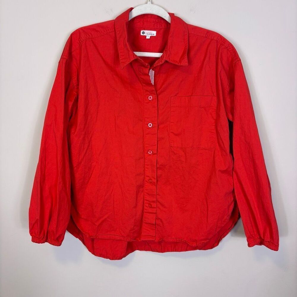 Sundry For Evereve Red Collared Button Down Boxy Fit Shirt Size Medium